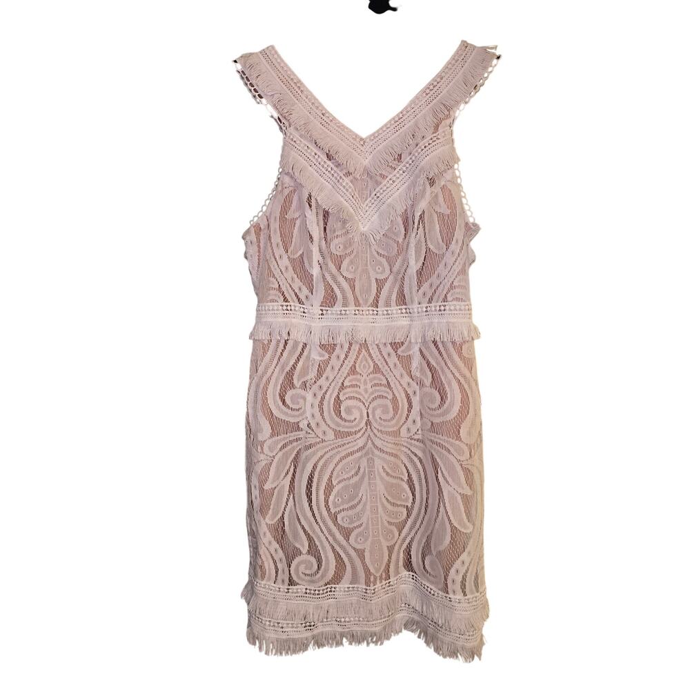 RYSE the Label Michi White Lace Fringe Mini Dress S Bridal Shower Rehearsal